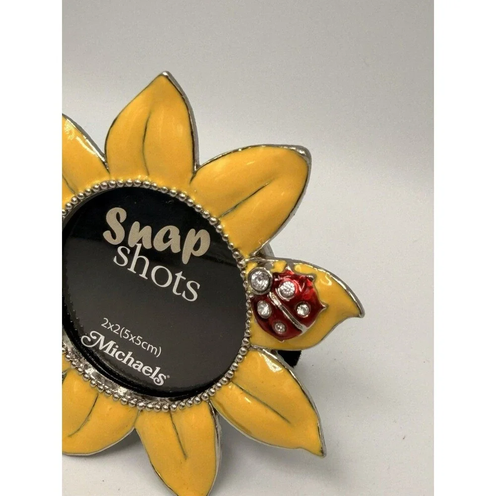 Michaels Sunflower Picture Frame Yellow Enamel Ladybug 2x2 Mini Photo Frame